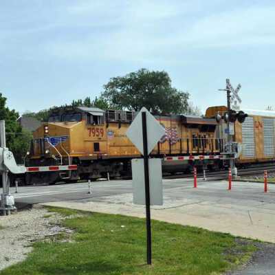Union Pacific Freight Train at the Myrtle Avenue Railroad Crossing