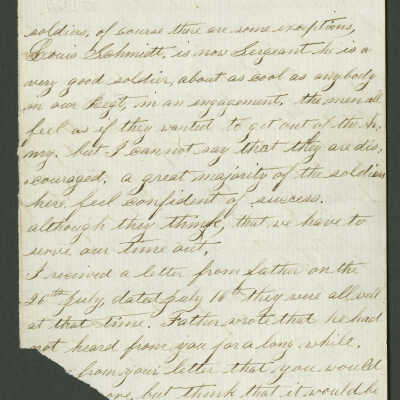 Civil War-era Letter fragment to Frederick Fischer