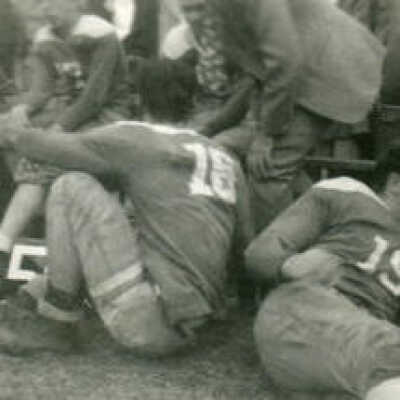 Immaculate Conception H.S. football game sideline, 1948
