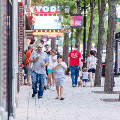 N. York Street sidewalk, looking north
