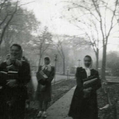 Immaculate Conception High School students walking to school, 1948