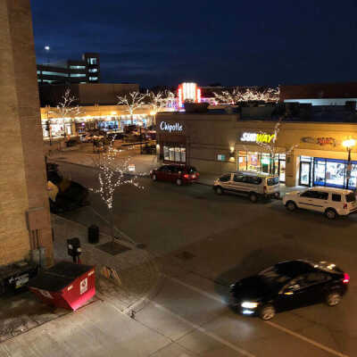 Schiller Street, looking west from Schiller Parking Deck
