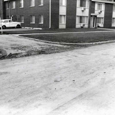 Apartment building on the northwest corner of First Street and Myrtle Avenue