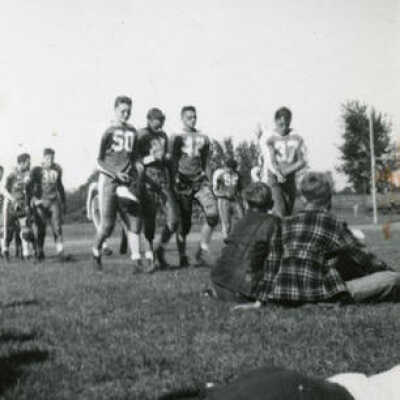 Immaculate Conception H. S. football team practice at East End Park, 1948