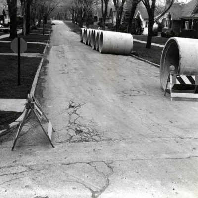 Maple Avenue, looking north from Third Street, sewer pipes to be installed