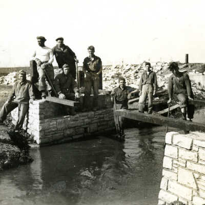 Civilian Conservation Corps Camp Elmhurst Group with Partially-Build Bridge