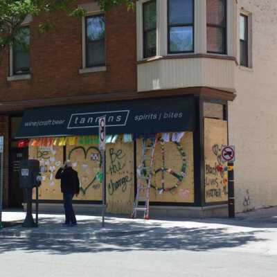 Boarded Windows at Tannin's Wine Bar