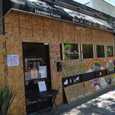 Boarded Windows at Sushi Time