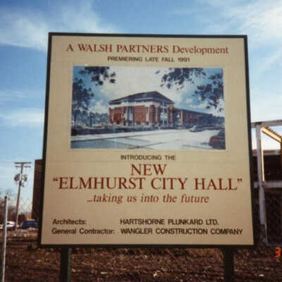 Elmhurst City Hall, construction sign