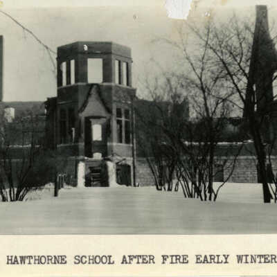 Hawthorne School following fire, 1917