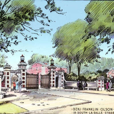Elmhurst College, architectural rendering of the Entrance Gate