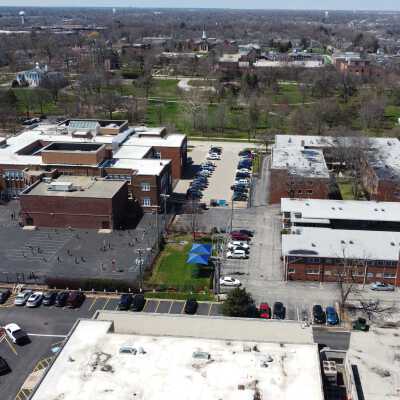 Aerial View, Hawthorne School and Virginia Street Apartments