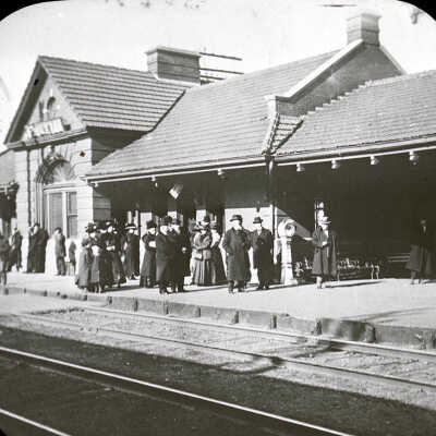 Crowd at Chicago & North Western Train Depot