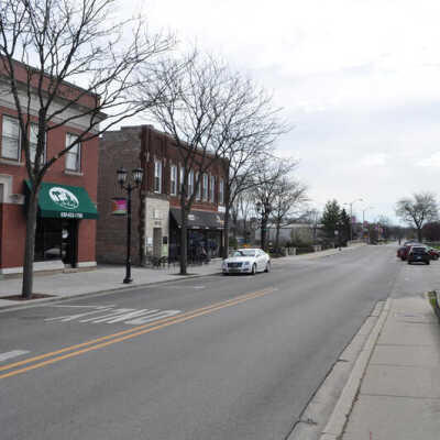 First Street, looking East from N. York Street