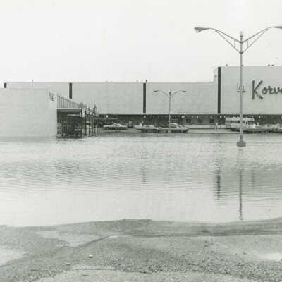 Flood 1972, E.J. Korvette parking lot at Route 83 and St. Charles Road