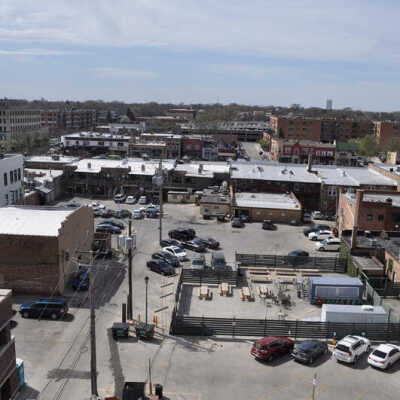 Aerial view, from Addison Parking Deck