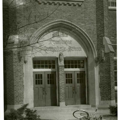 Hawthorne School entrance, 1957
