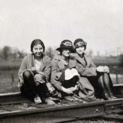 Three Young Women on Railroad Track