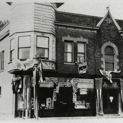 Mahler Drug Store, Nation Store, and Odd Fellows Hall at 124-126 W. Park Ave