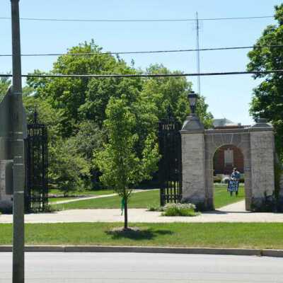 Elmhurst College entrance, Gates of Knowledge renovation