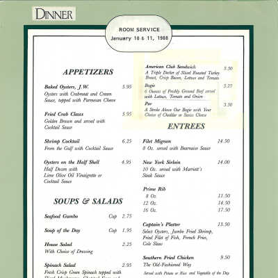 Lakewood Golf Room Service Menu