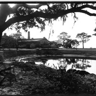 Grand Hotel main building as seen from lagoon, before addition of cascades steps and fountain circa early 1940's