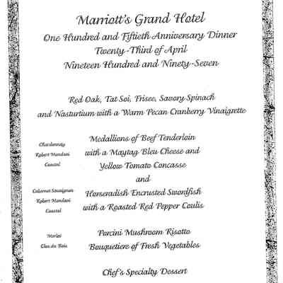 Marriot 150th Anniversary Dinner Menu