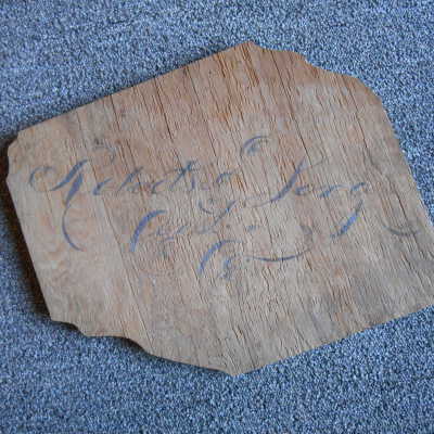 Roberts & Long Construction Co. sign found in wall of Lagoon Room pantry