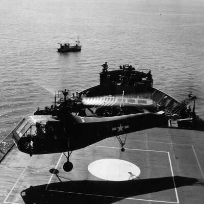 Helicopter landing on ship deck - Operation Ivory Soap