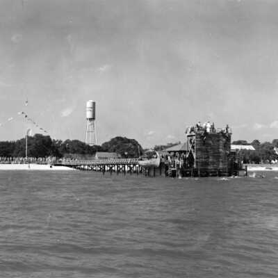 Operation Ivory Soap 1944 - rope ladder training at end of pier at Grand Hotel, Point Clear, Alabama