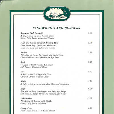 Lakewood GOlf Club Menu 3