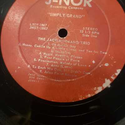 "Simply Grand" album by the Jack Normand Trio - a 33 1/3 RPM album