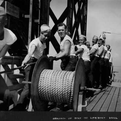 Operation Ivory Soap lifeboat drill training at Grand Hotel, Point Clear, AL 1944