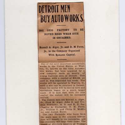 Detroit Men Buy Autoworks Newspaper Clipping,1902