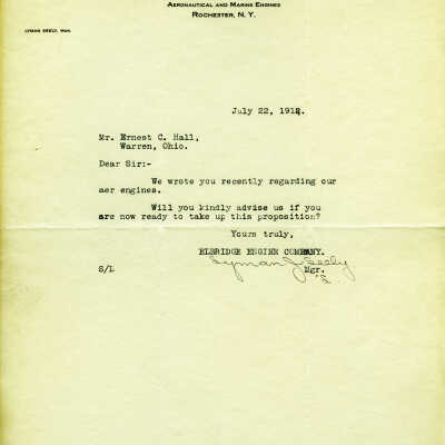 Letter from Eldridge Engine Company