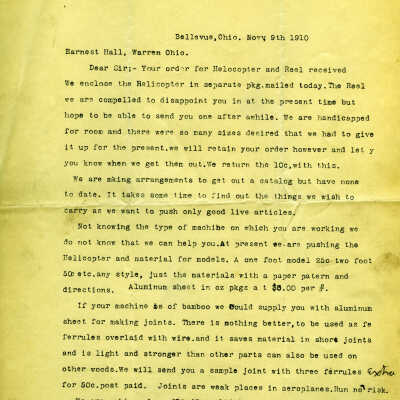 Letter from The Helicopter Co.