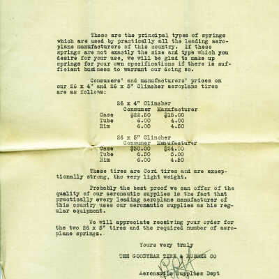 Letter from Good Year Tire and Rubber Company