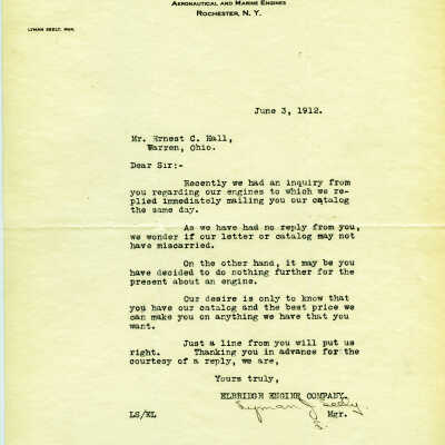 Letter from Elbridge Engine Company