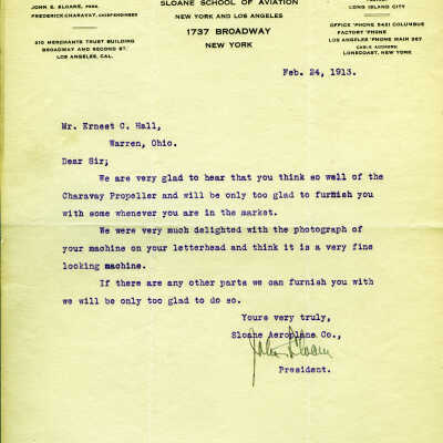 Letter from Slaone Aeroplane Company