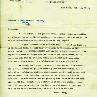 Letter from the Wright Company