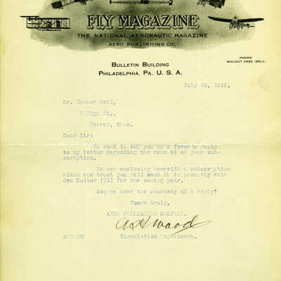 Letter from Aero Publishing Company