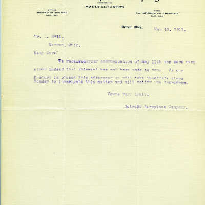 Letter from the Detroit Aeroplane Company