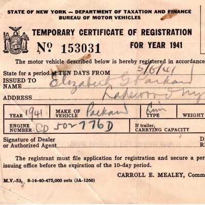 Elizabeth 'Bess' Packard Registration, 1941