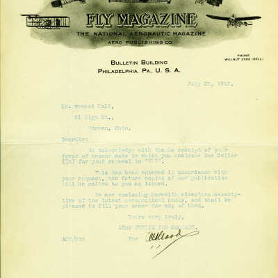 Letter from Aero Publishing Company