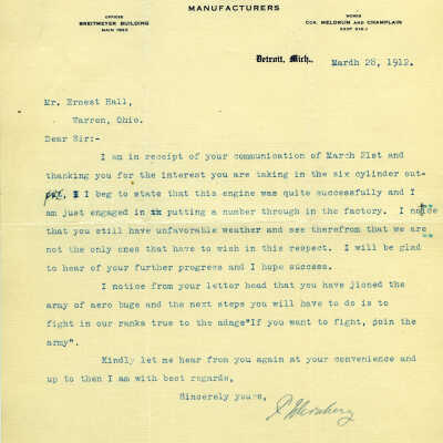 Letter from the Detroit Aeroplane Company