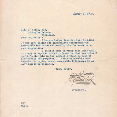 Letter to George Weiss from E. Shriver Reese, 1902