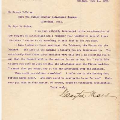 Letter to George L. Wiess from Mr. Mann, 1902