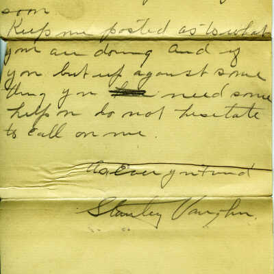 Letter from Stanley Vaughn