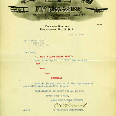 Letter from the Aero Publishing Company