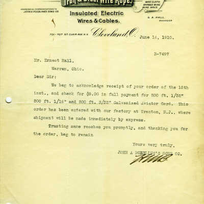 Letter from John A. Roebling's Sons Co.